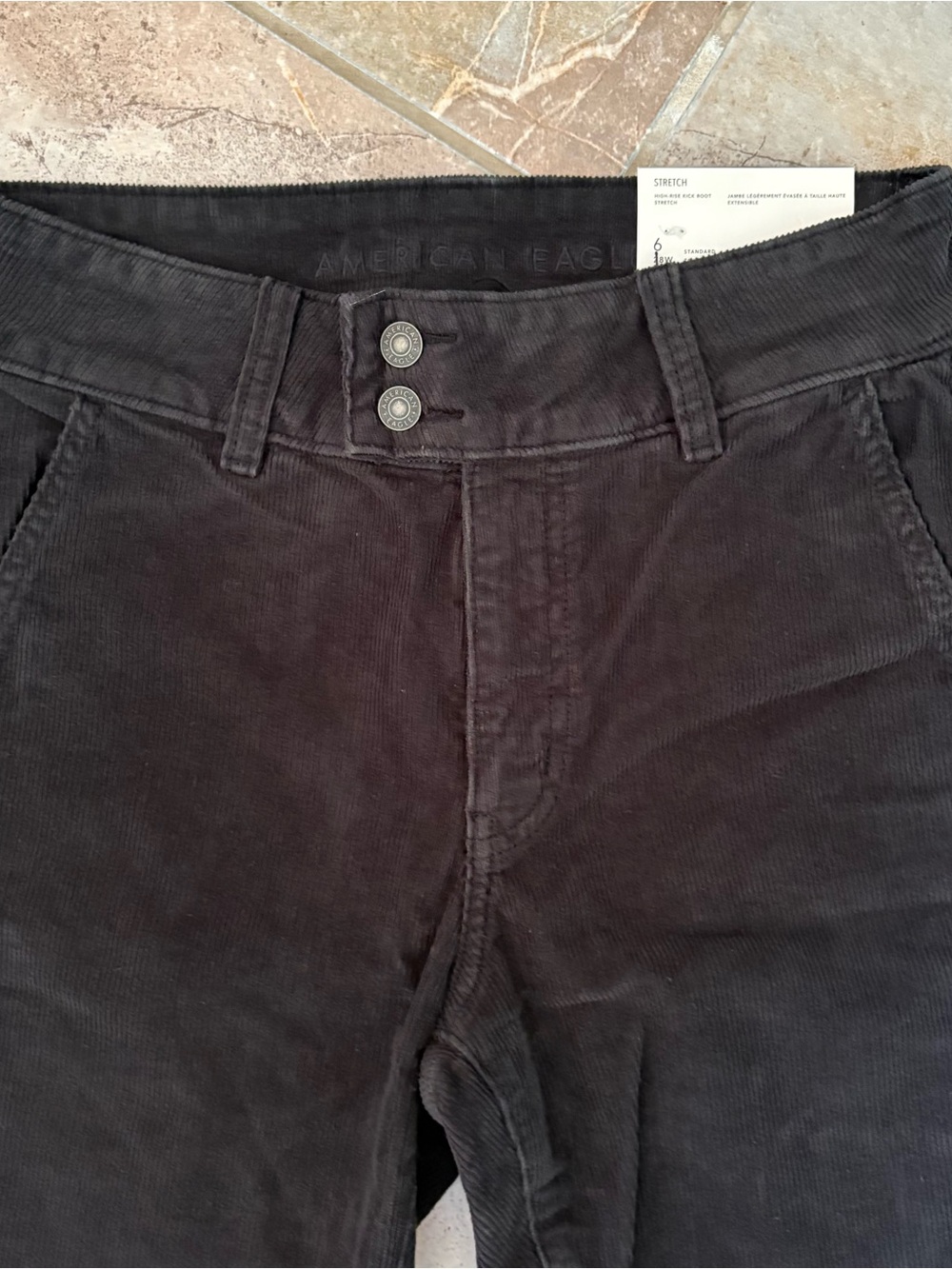 American Eagle Black Corduroy Flare Pants High Rise Size 6 Stretch Retro NWT - Picture 7 of 11